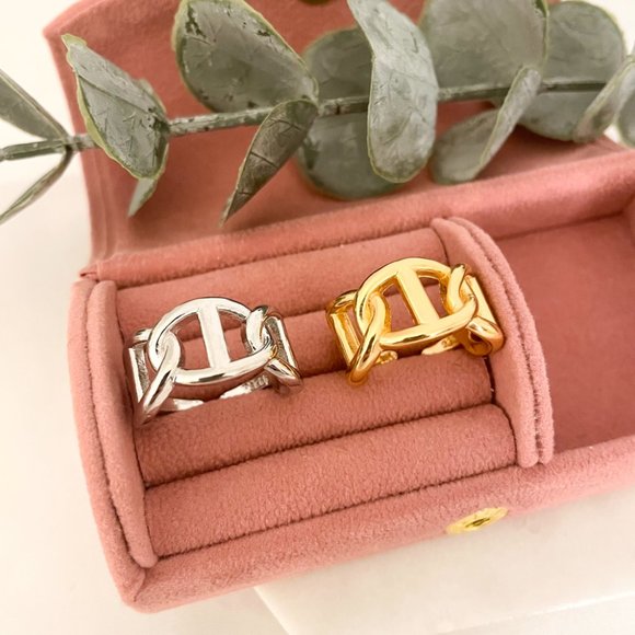 925 Sterling Silver Chunky Ring Thick Bold Chain Link Ring - Picture 4 of 6